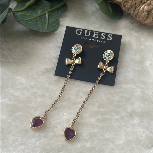 Guess Gold and Purple Amethyst Drop Earrings - Picture 1 of 7